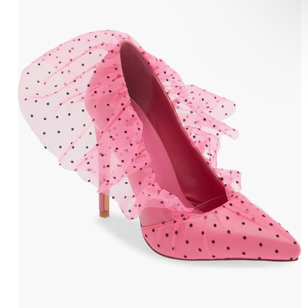 Azalea Wang pink polka dot tulle pump